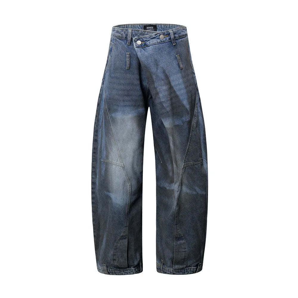 Men Vintage Blue Tie Dye to Wipe Dirty Designer Jeans Men Featured Upside Down Wear Super Baggy Jeans Men Fashion Fitting Jeans