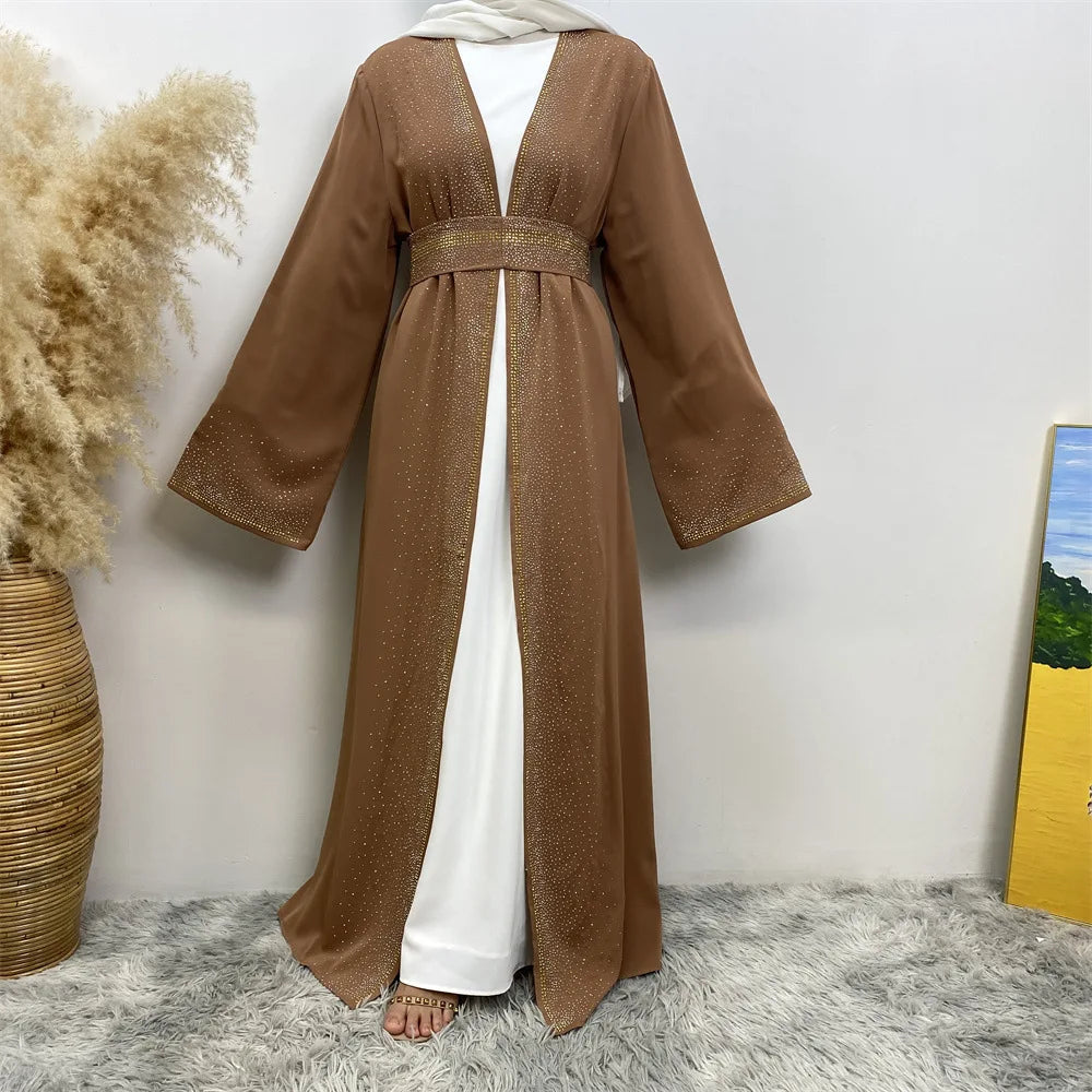 New Style Diamond Front Open Kaftan Abaya for Women Plus Size Casual Wear for Spring Season-Inspired by Islam Turkey Dubai