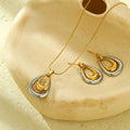 YF3979 Stainless Steel Waterproof Jewelry Set 18k Gold Plated Two Stone Water Drop Pendant Necklace Non Tarnish Earrings