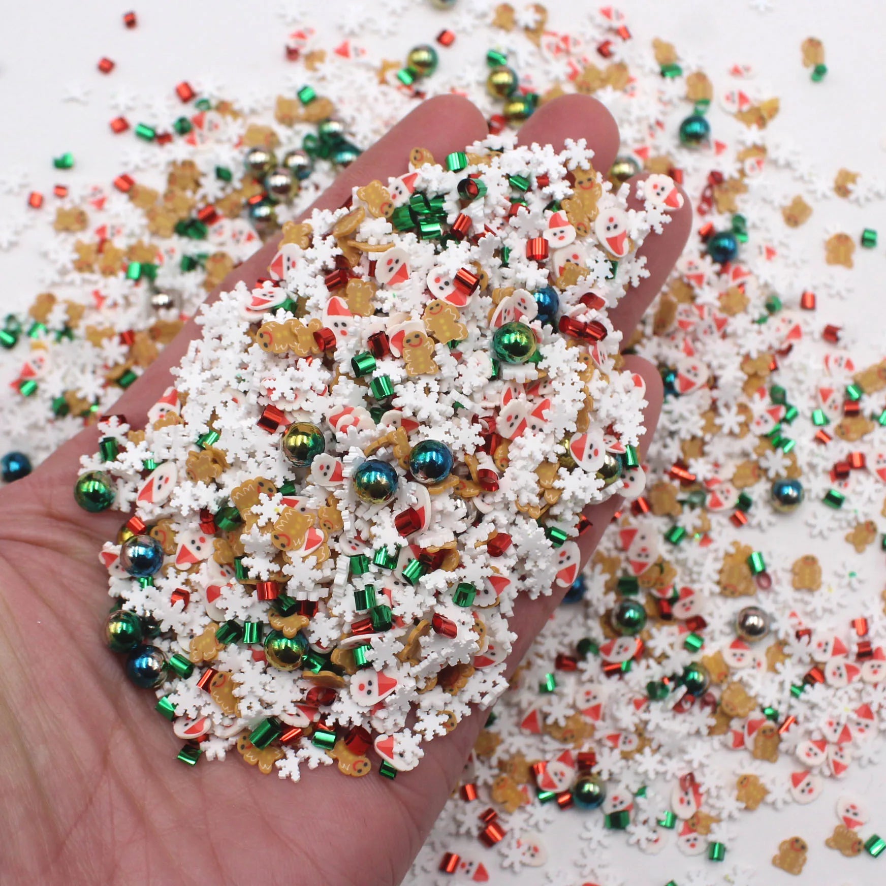 1KG/Bag Assorted Christmas Themed Gingerbread Man Santa Claus Figurine Mixed Clay Slices Sprinkles Beads DIY Crafts Filling