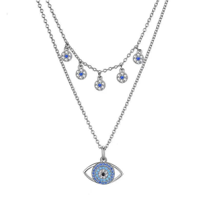 Evil Eye Necklace Series Double Layer Design Versatile Hassam Pendant European and American Trendy Fashion Necklace Accessories