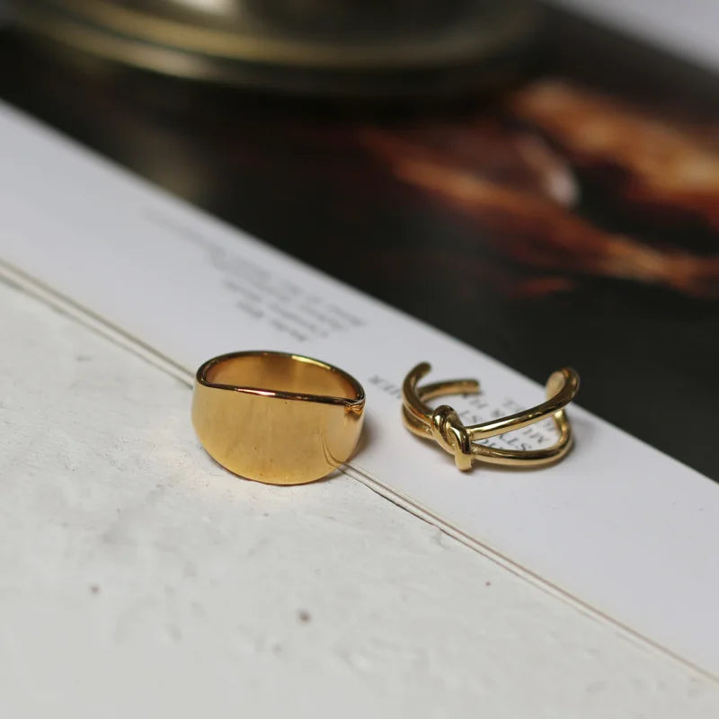 Ins Hot Anel Ladies Elegant 18k Gold Plated Stainless Steel Wide Blank Ring Double Layer Knot Rings Jewelry Women