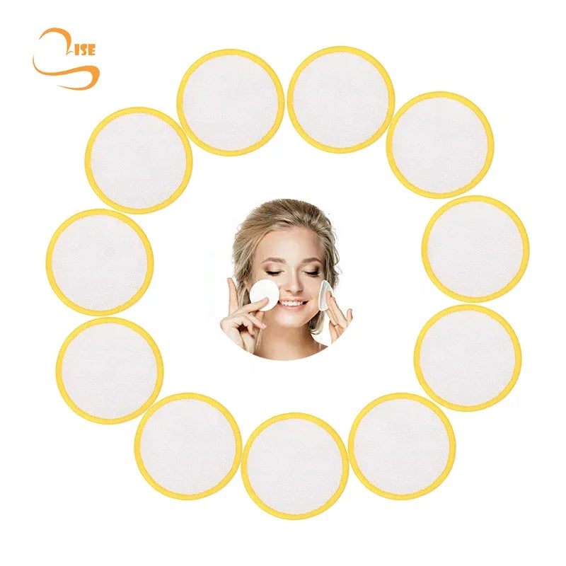 Eco-friendly 3.15" Round Reusable Bamboo Terry Facial Remover Pads Organic Laundry Bag Soft Makeup Cleaning Pad