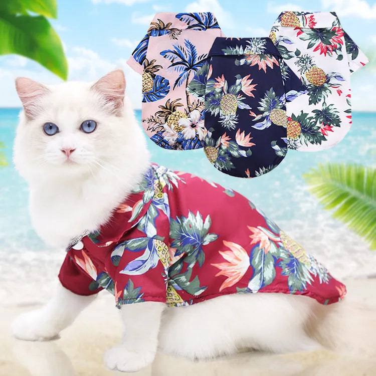 Hawaiian Style Puppy Cat Floral Dog Shirts Clothes Cat Summer Shirt MegaBDM