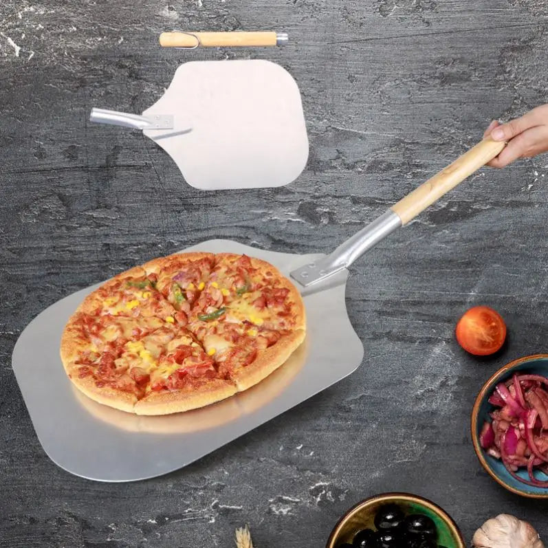 Aluminum Pizza Peel Shovel With Wooden Handle Cake Shovel Baking Tools Cheese Cutter Peels Lifter Tool Pizza Shovel