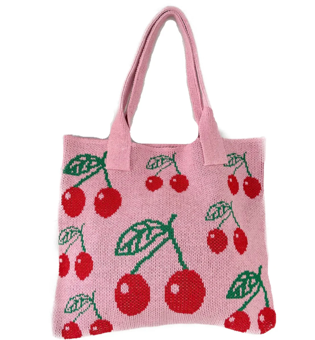 Customize Handmade Women's Knitted Polyester Wool Crochet Shoulder Bag Large Capacity Cherry Summer Print Low MOQ Beach Handbag