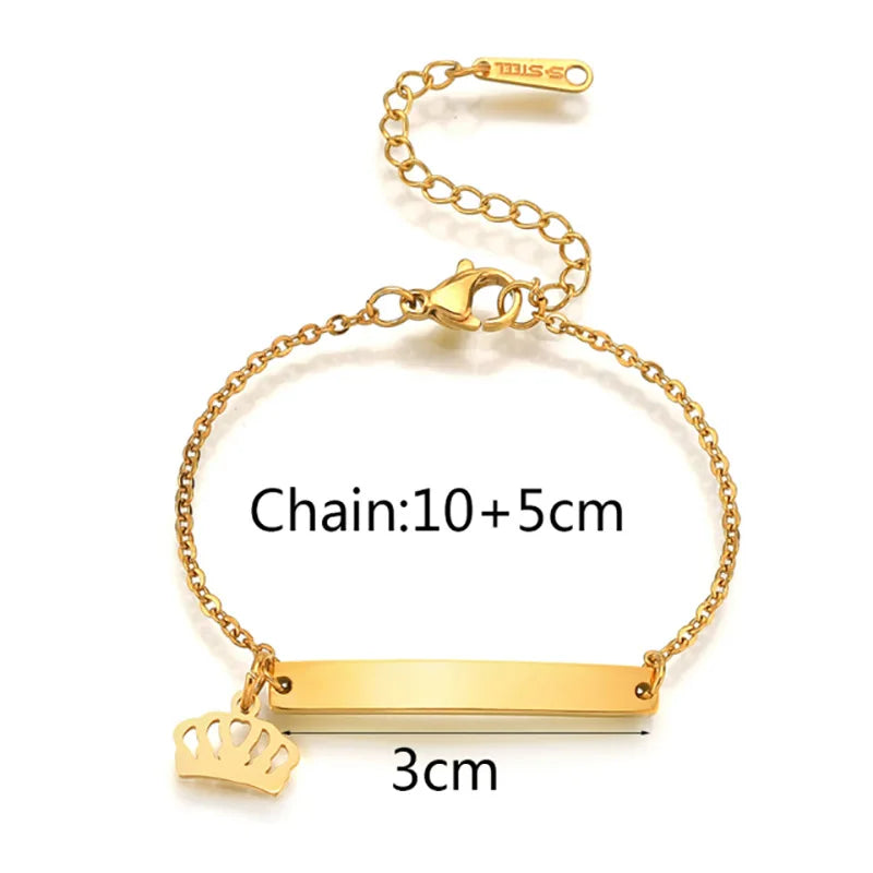 Wholesale Adjustable Kids Stainless Steel 14k Gold Plated Custom Engraved Boy Lil Girls Initial Name Bar Blank Baby Bracelet