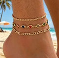 Fashion Gold Heart Eye Layered Anklet for Summer Jewelry Wholesale N206302 MegaBDM