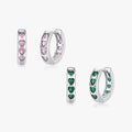 Original Design Ear Buckles Exquisite 925 Sterling Silver Pink and Green Hearts Zirconia Hoop Earrings for Women
