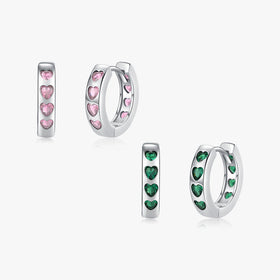 Original Design Ear Buckles Exquisite 925 Sterling Silver Pink and Green Hearts Zirconia Hoop Earrings for Women
