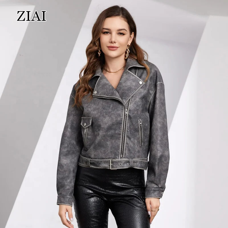 Women's Faux Leather Jackets Zip up Motorcycle Short PU Moto Biker Outwear Fitted Slim Coat