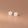 925 Sterling Silver Geometric Shell Flower Stud Earrings for Women Fine Jewelry Wholesale