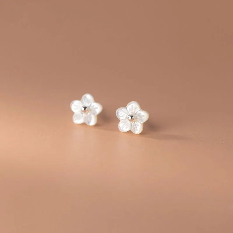 925 Sterling Silver Geometric Shell Flower Stud Earrings for Women Fine Jewelry Wholesale