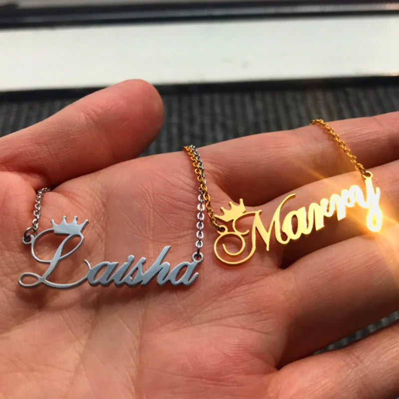 HOVANCI Personalized Crown Name Necklace Pendant Rose Gold Stainless Steel Chain Necklace Gift Customized Accessories Jewelry