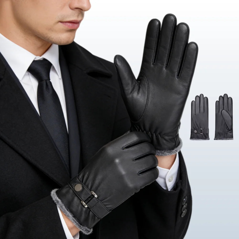 Gentlemen Faux Leather Warm Winter Man Outdoor PU Gloves