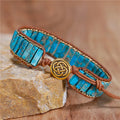 YueTong Natural Stones Leather Wrap Bracelets Tube Bead Jasper Chain Cuff Bangles Bracelets Bohemian Jewelry Wholesale Dropship