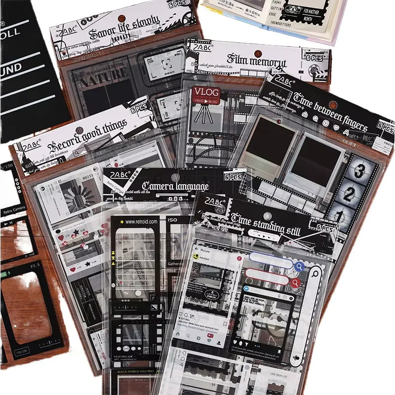 6sheets/pack of Time Specimen Handbook Sticker Pack PET Cut Film Children Stickers DIY Handbook Coo Card Material Waterproof