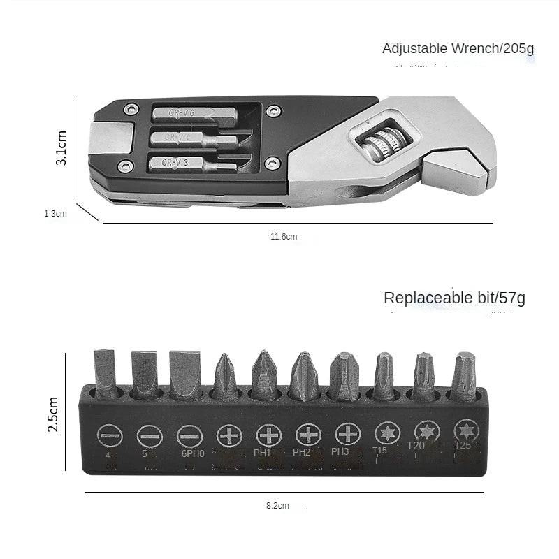 Multi-functional Adjustable Wrench Portable Screwdriver Camping Bike Adjustable Screwdriver with Saw Blade.