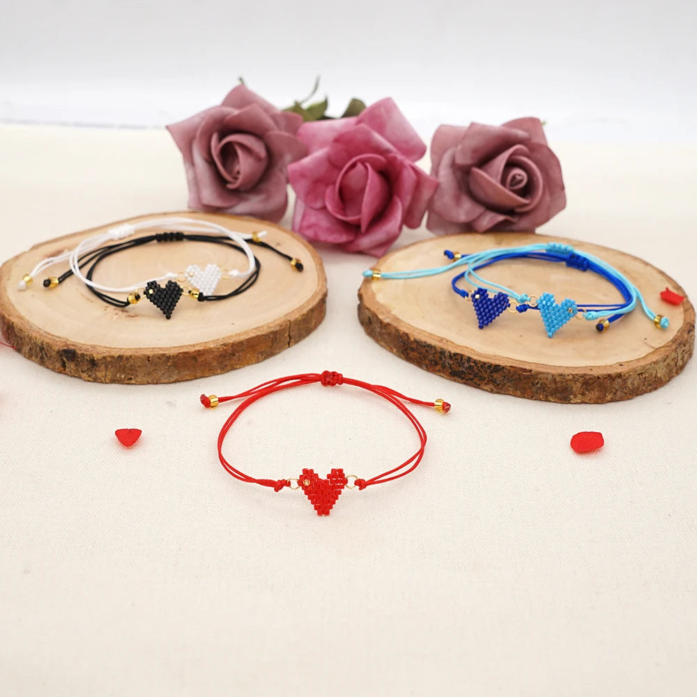 Go2boho New Miyuki Seed Beads Heart Charm Bracelets for Women Jewelry Couple Adjustable Valentine's Day Gifts
