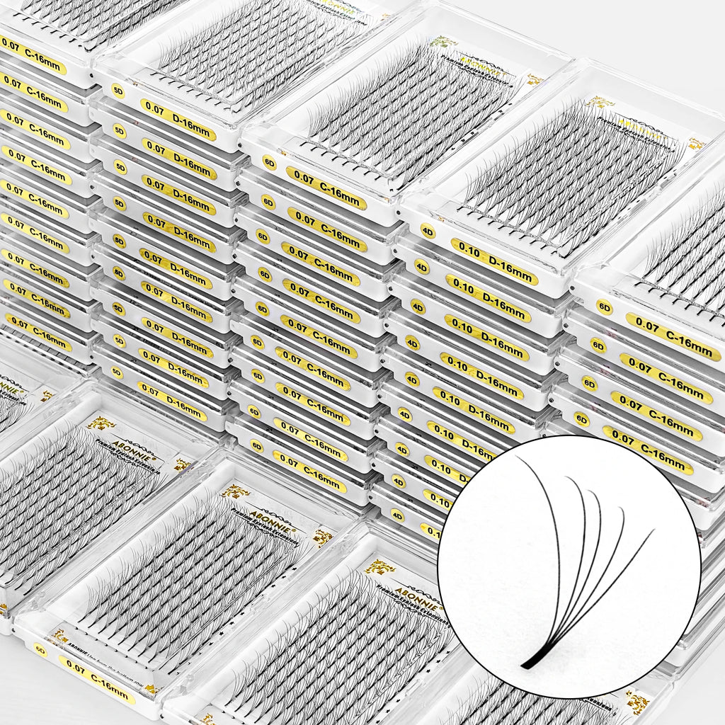 Abonnie Wholesale 3D 5D 6D Premade Lash Fans Long Stem Flat Base Narrow Pre Made Lash Fans Trays Mink Premade Eyelash Volume Fan