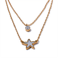 JINYOU 3392 Fashion Natural Shell CZ Star Double Layer Pendant Stacking Chic Necklace Gold Color Chain Stainless Steel Jewelry