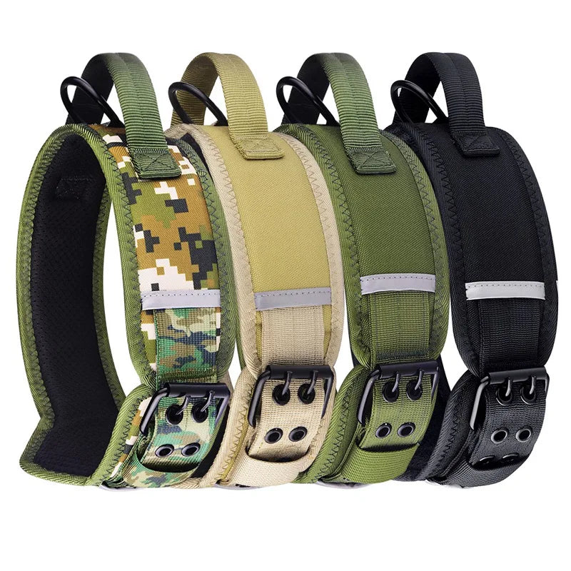 2025 New Heavy Duty Nylon Simple Tactical Dog Collar 2.7" Width Reflective Adjustable Metal Buckle with Soft Handle