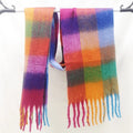 Large Plaid Fluffy Winter Scarf Cashmere Cape Acrylic Oblong Chunky With Tassel Fringe Scarf Blankets for Women