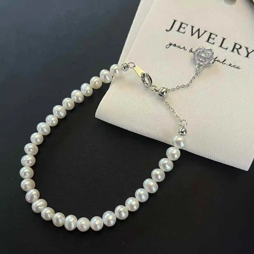 Bestseller Girls' Camellia Tassel Adjustable Chain Bracelet 5-6mm Flawless Natural Freshwater Potato Pearl Bracelets