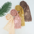 Wholesale Embroidery Chiffon Scarf Lace Chiffon Hijab Embroidery With Shell Side Flower Scarf Shawls for Muslim Women Scarves