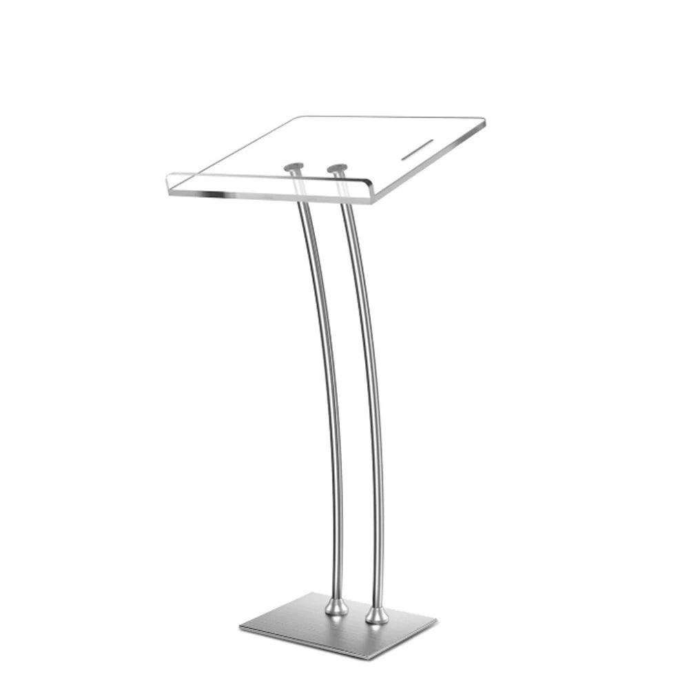 Portable Transparent Acrylic Lectern Pulpit Podium Modern Clear Table Set with Steel Stand Detachable Curved Design