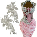 Custom Full Bodice Flower Bridal Wedding Keering Red Gold Black Pink Orange Silver Rhinestone Bodice Applique for Dresses