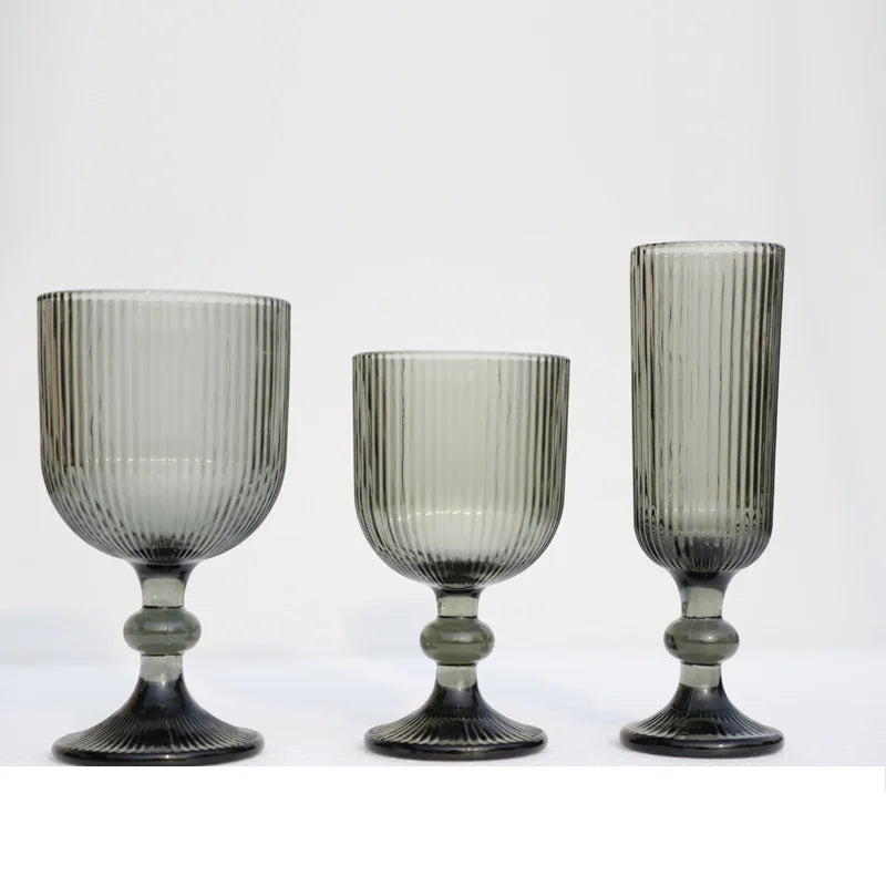 European Vintage Stained Glass Goblet Simple Vertical Pattern Glass Cup