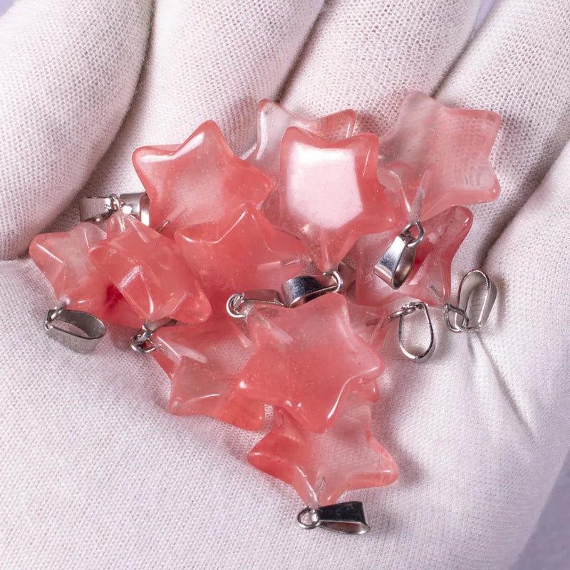 Huiying Wholesale watermelon quartz pendant star shaped crystal healing stones pendant jewelry