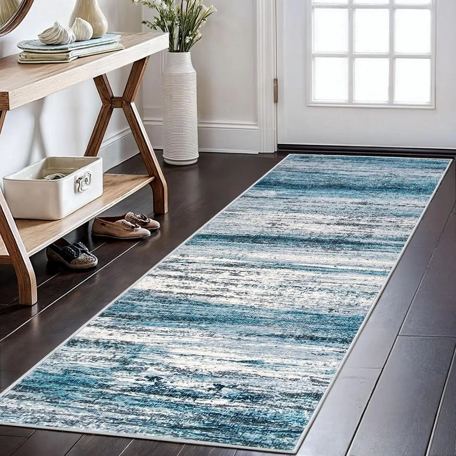 Hallway Runner Rug Washable Boho Soft Area Rug Abstract Pattern Non-Slip Faux Cashmere Vintage Rug for Kitchen Entryway Laundry