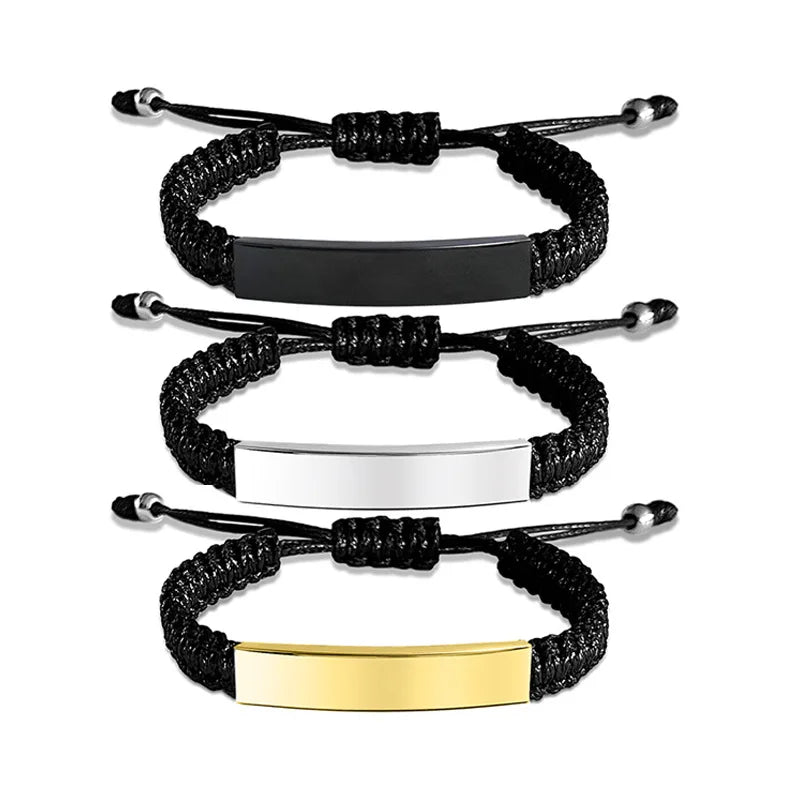 Engraving Personalized ID logo Bracelet Stainless Steel Silver 18k Gold Black Stamping Blank bar Tube Macrame Rope Cord Bracelet