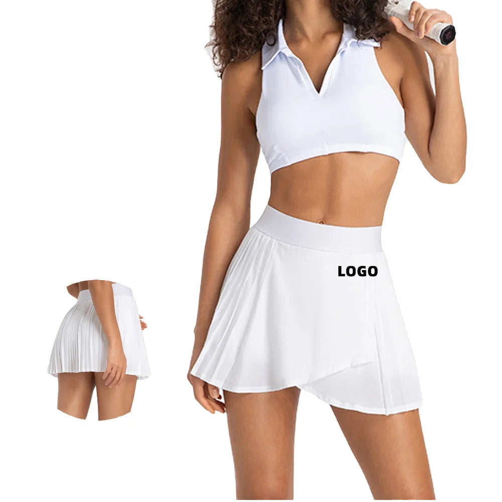 DK382 Summer Academy Style Anti Going A-line Short Skirt Women's Mid Rise Half Length Skirt Front Short Back Long Pleated Skirt