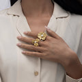 Fashion Jewelry Metal Pearl Gold Plated Ocean Flower Fashion Pearl Ring Ladies Summer Rings