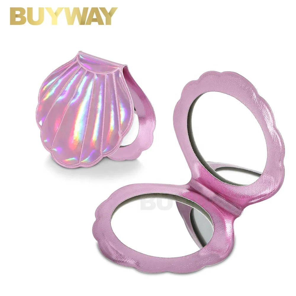 Double-Sided HD Magnifying Foldable Shell Portable Small Pocket Handheld Cosmetic Mirror with Customized Color for Makeup