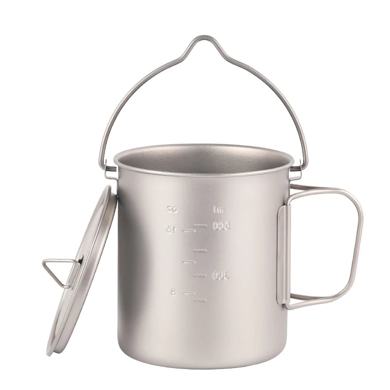 Titanium Cup Lightweight 750ml Pot with Handle and Lid Water Cup for Outdoor Camping Hiking Backpacking Cookware Set
