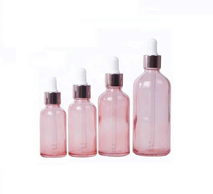 Hot Selling 30mL Glass Dropper Bottle Rose-gold Glass Dropper Bottle 1oz pink Cosmetic Bottles with logo