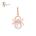 FJ Fallon Fashion Jewelry Spider Animal Pearl Pendant Plated in Rose Gold Two Tone Brass Based