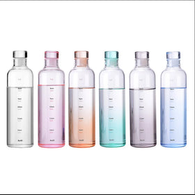 Hot Selling Eco Friendly Time Marker Glass Water Bottle Drinking With Lids 500ml