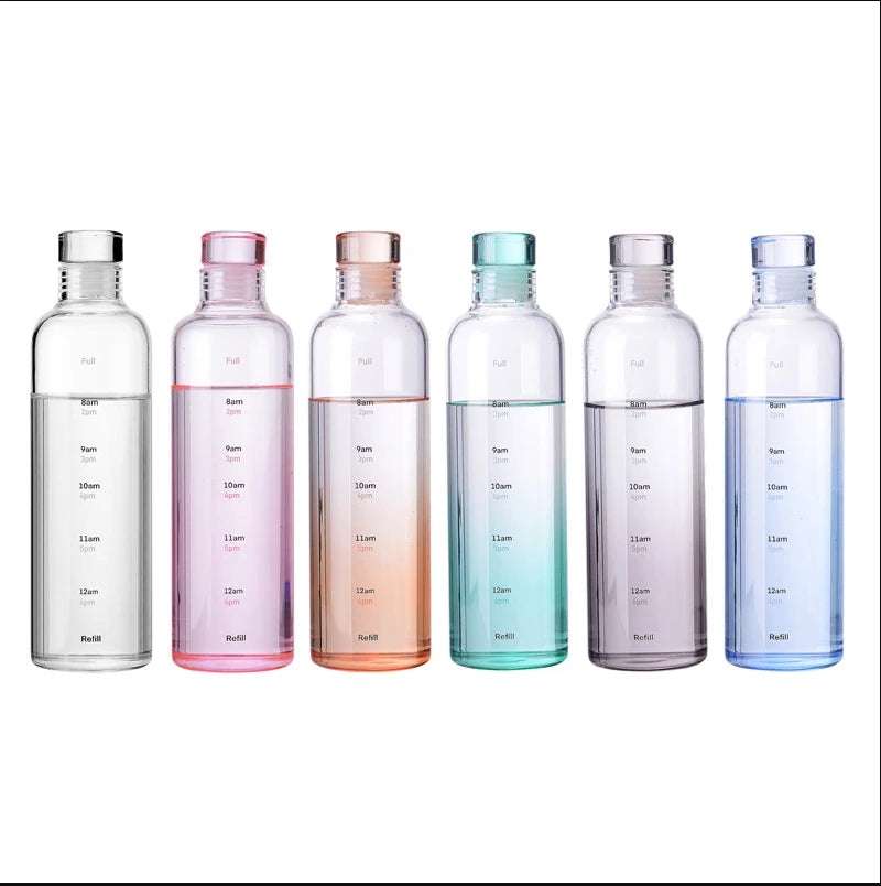 Hot Selling Eco Friendly Time Marker Glass Water Bottle Drinking With  Lids 500ml