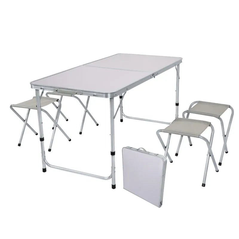 Wholesale Custom Aluminum Lightweight Camping Foldable Dining Table Set Modern Outdoor White Folding Table with Four Chairs