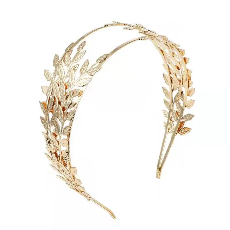 Factory Wholesale Fashion Goddness Metal Hairband Women Hair Accessories Baroque Gold Leaf Crown