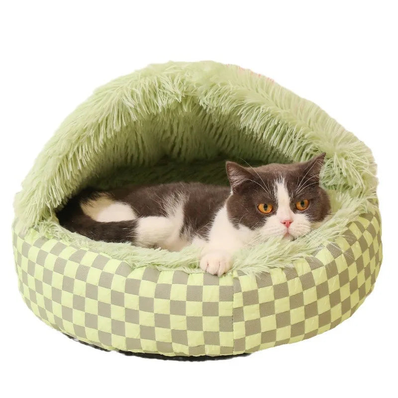 Semi-enclosed Winter Pet Bed for Dogs Cats Plush Nest Indoor Soft Sofa Sleeping Mat Kennel Plush Warm Dog Cat Bed