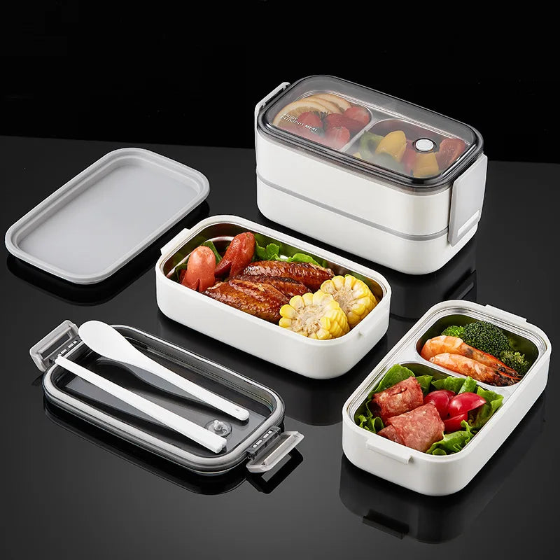 Leakproof 304 Stainless Steel Bento Lunch Box Thermal Insulated Metal Food Container with Compartments & Cutlery for Kids Adults