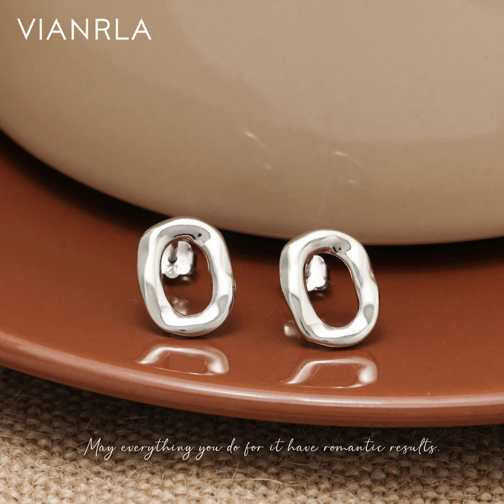 VIANRLA 925 Sterling Silver Minimalist Plated Irregular Shiny Geometric Earrings for Girls Dropshipping