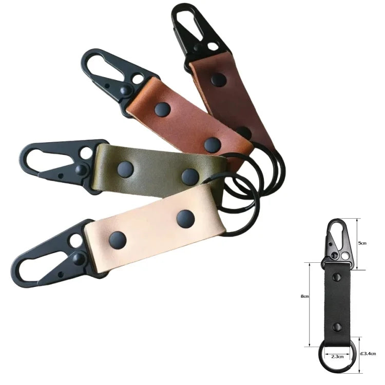 Vintage Backpack Pendant Camping Carabiner Hiking Outdoor Waist Buckle Genuine Leather Metal Keychain for Car Keys