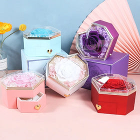Wholesale New Valentine Day Rose Eternal Flower Gift Box Ring Earrings Necklace Drawer Jewelry Boxes